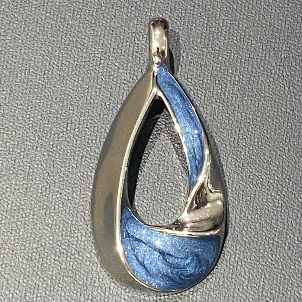 Lia Sophia Blue Enamel Teardrop Pendant – Silver Tone (Pendant Only) Abstract
